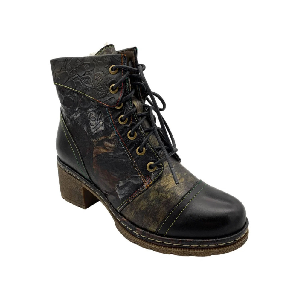L'Artiste by Spring Step Leather Lace-Up Boots Fallinluv Black Multi - Medium